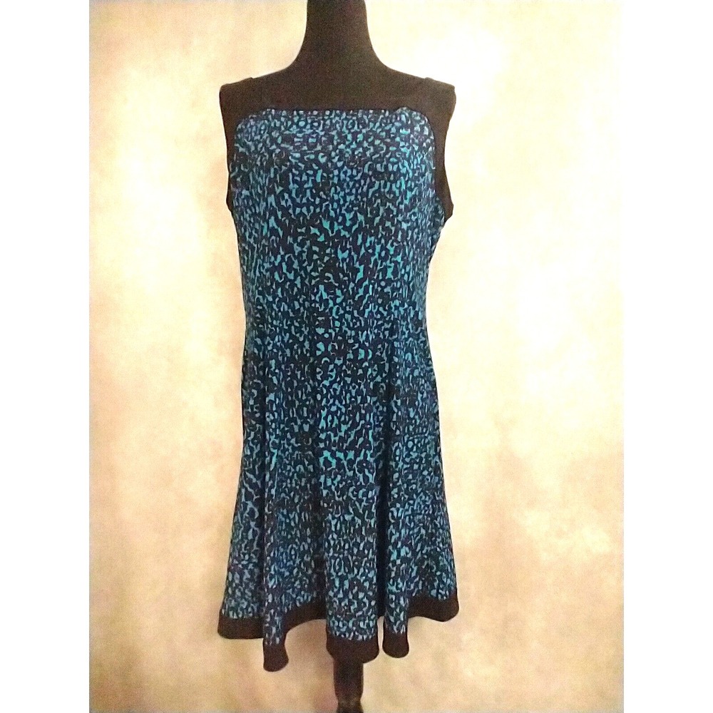 CHAPS Blue Black Patterned Tank Dress Fit and Flare Knee Length size XL